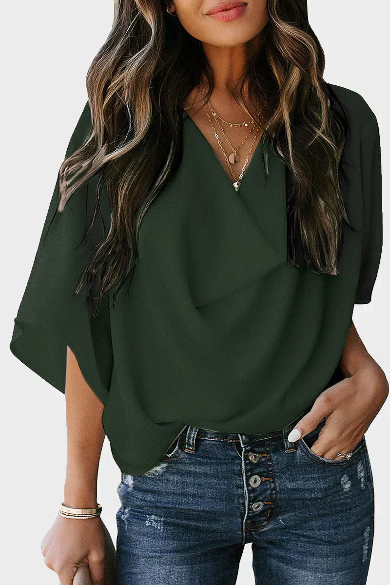 LP Casual solid patchwork top with v-neck