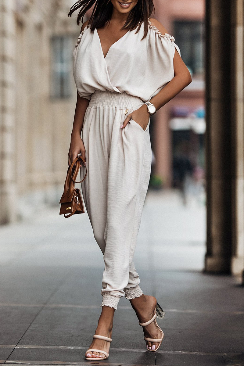 LD Solid Patchwork Harlan Jumpsuits with V-neck