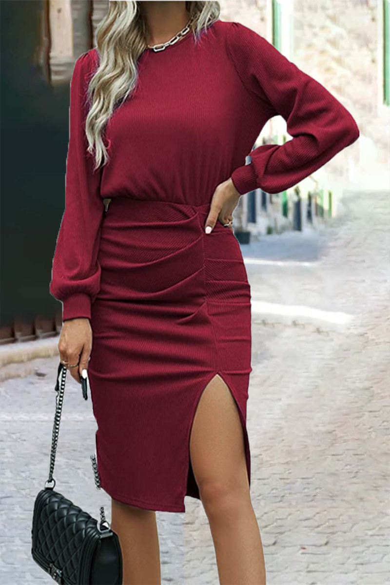 LP | Simple and fashionable skirt dresses with an O-neckline and a single-story skirt