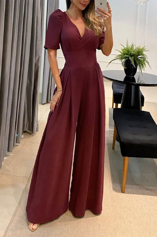 Casual solid colour v-neck jumpsuits (3 colours)