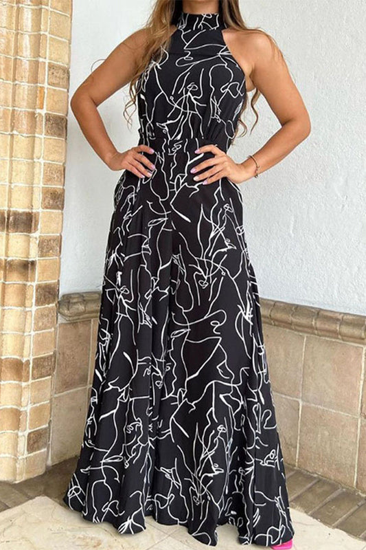 LD Simplicity Print Patchwork Frenulum Halter Loose Jumpsuits (9 colors)