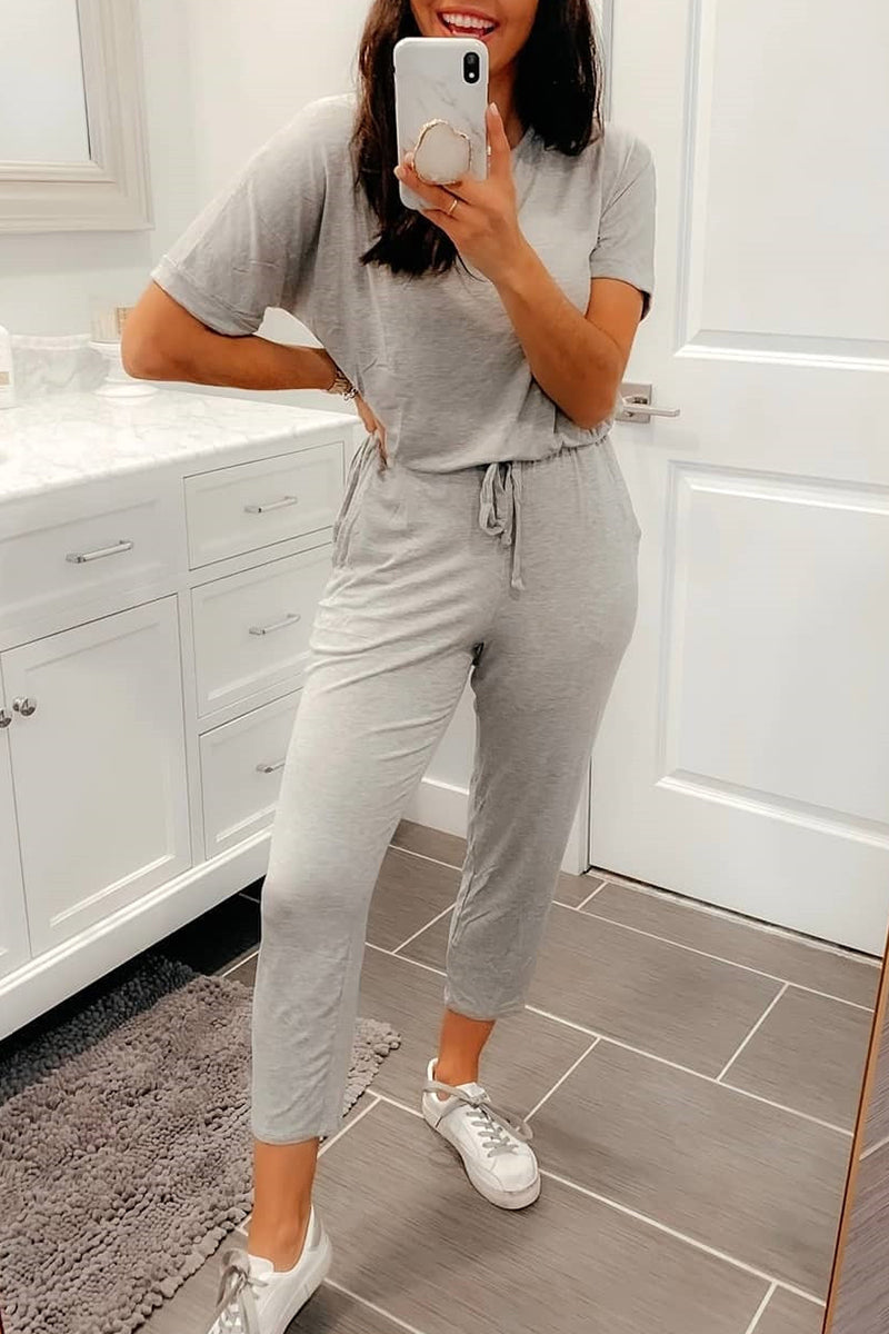 Casual simplicity solid colour crew neck jumpsuits (5 colours)