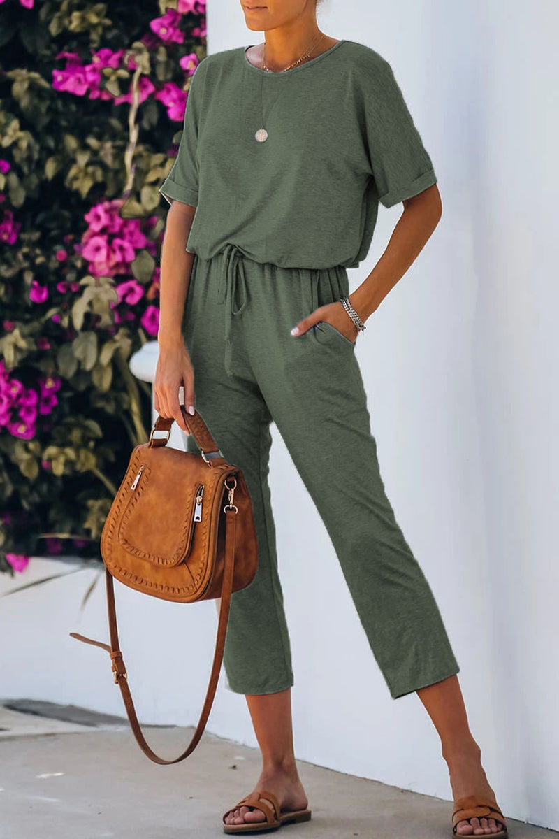 Casual simplicity solid colour crew neck jumpsuits (5 colours)
