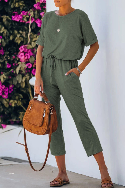 Casual simplicity solid colour crew neck jumpsuits (5 colours)
