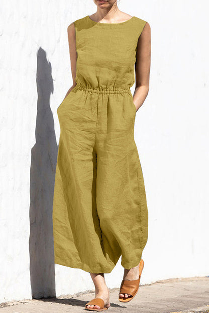 LD Simplicity monochrome O-neck loose-fitting jumpsuits (4 colours)