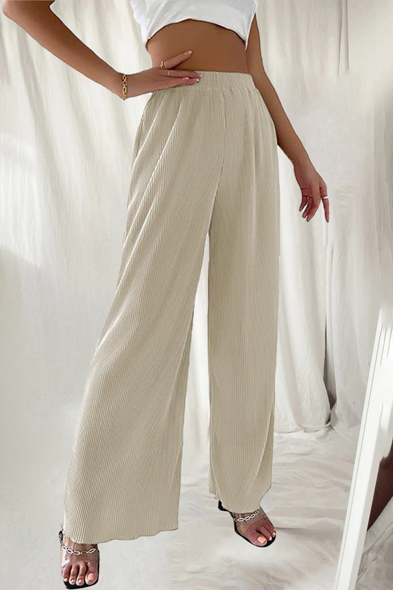 LD Casual Simplicity Solid Pleat Loose High Waist Wide Pipe Solid Color Pants (7 Colors)