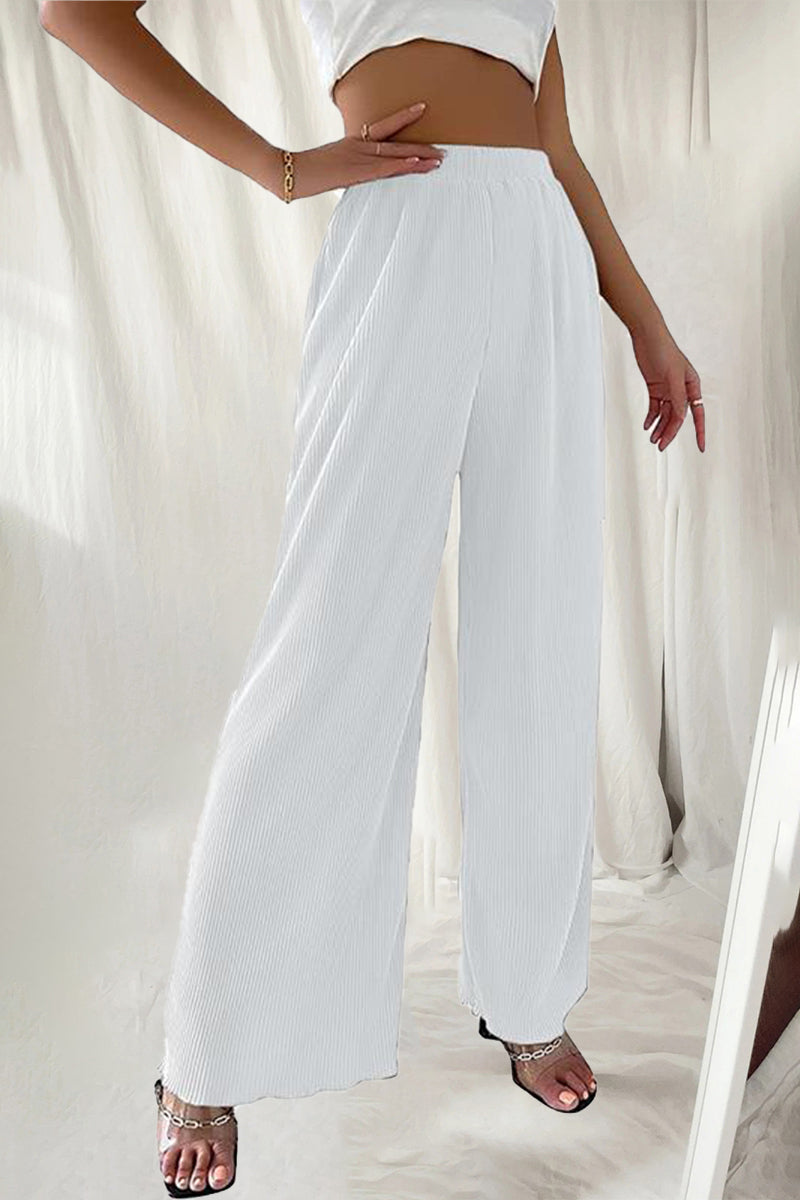 LD Casual Simplicity Solid Pleat Loose High Waist Wide Pipe Solid Color Pants (7 Colors)