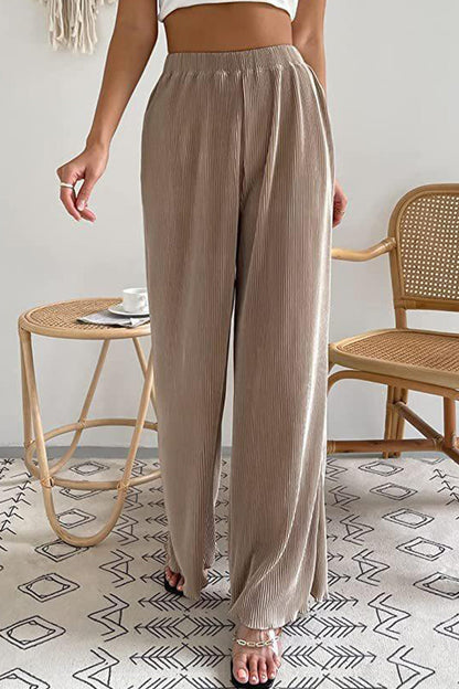 LD Casual Simplicity Solid Pleat Loose High Waist Wide Pipe Solid Color Pants (7 Colors)