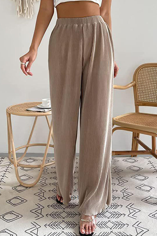 LD Casual Simplicity Solid Pleat Loose High Waist Wide Pipe Solid Color Pants (7 Colors)