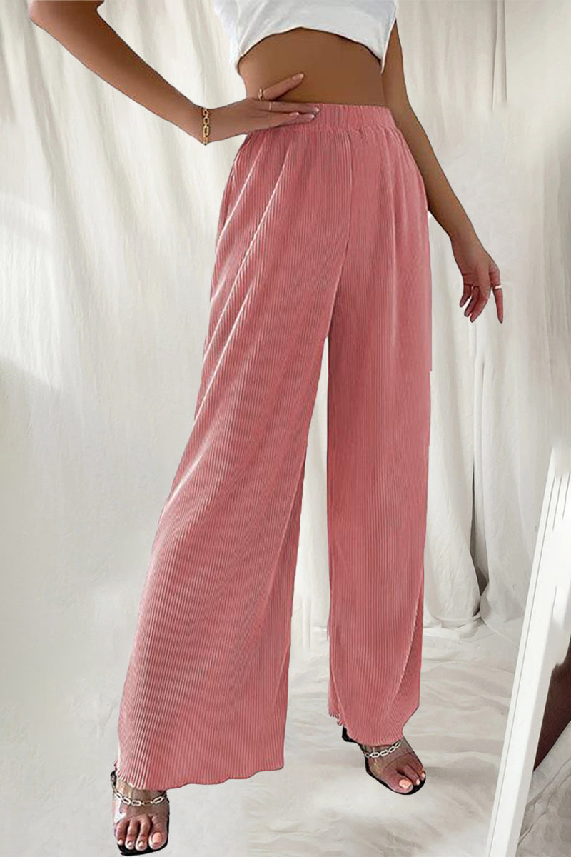 LD Casual Simplicity Solid Pleat Loose High Waist Wide Pipe Solid Color Pants (7 Colors)