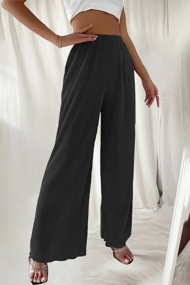 LD Casual Simplicity Solid Pleat Loose High Waist Wide Pipe Solid Color Pants (7 Colors)