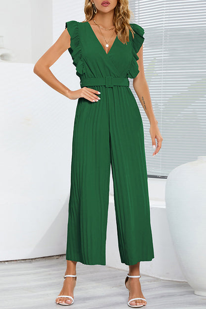 Casual simplicity solid with V-neck regular jumpsuits