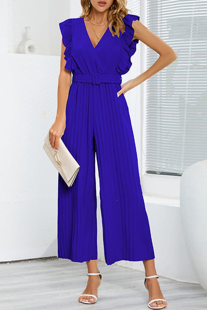 Casual simplicity solid with V-neck regular jumpsuits