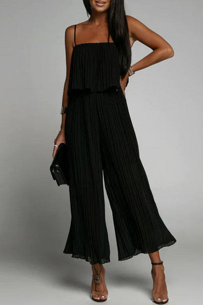 Casual simplicity tight-fit loose-fitting strapless jumpsuits (3 colours)