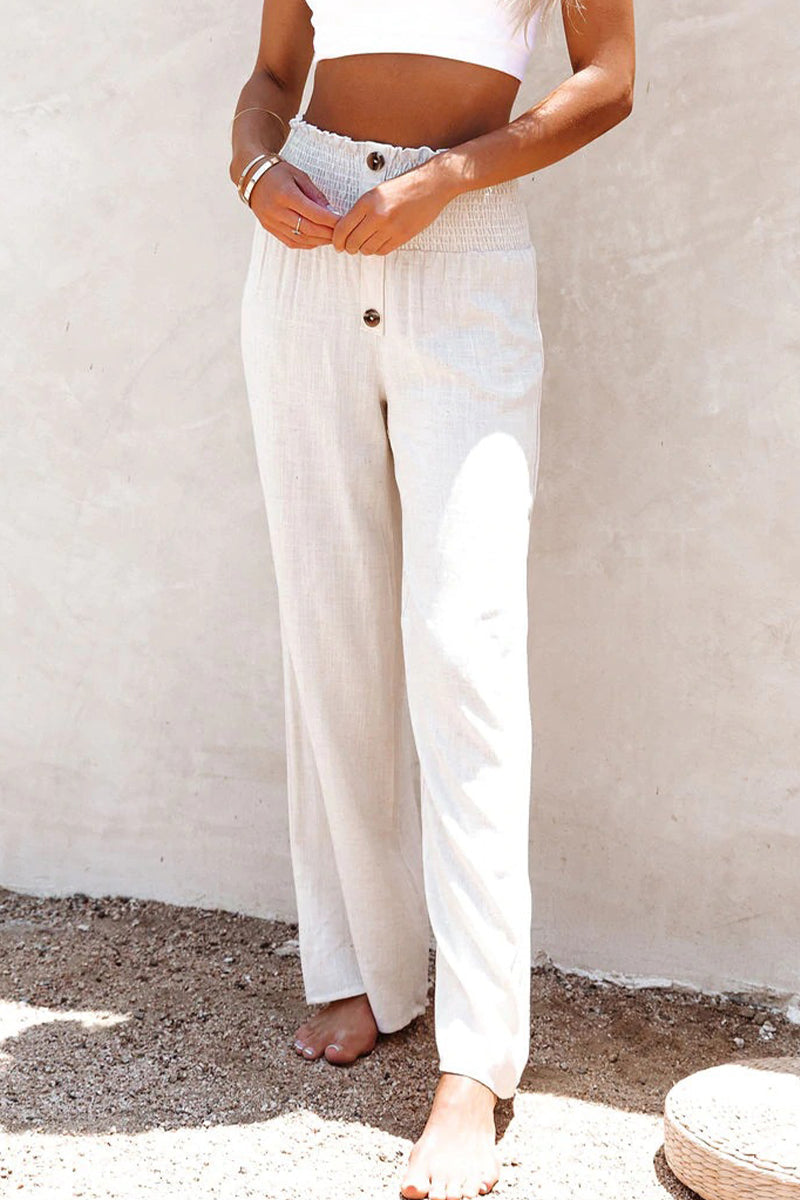 LD Casual Holiday Solid Buttons Loose High Waist Pants with Wide Leg in Solid Color (6 colors)