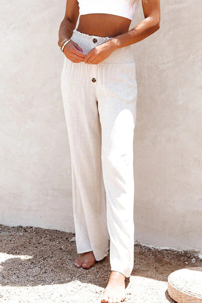 LD Casual Holiday Solid Buttons Loose High Waist Pants with Wide Leg in Solid Color (6 colors)