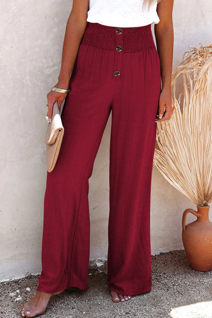 LD Casual Holiday Solid Buttons Loose High Waist Pants with Wide Leg in Solid Color (6 colors)