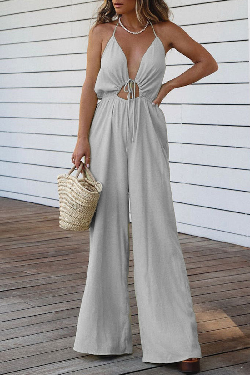 LD Casual Solid Backless V Neck Regular Jumpsuits (3 colours)