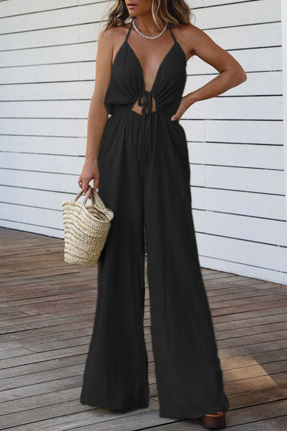 LD Casual Solid Backless V Neck Regular Jumpsuits (3 colours)