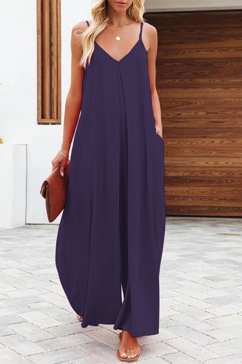 Casual solid colour v-neck jumpsuits (6 colours)