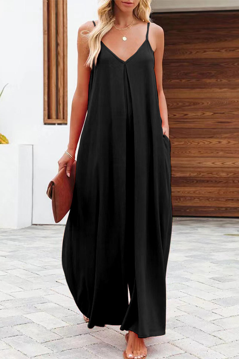 Casual solid colour v-neck jumpsuits (6 colours)