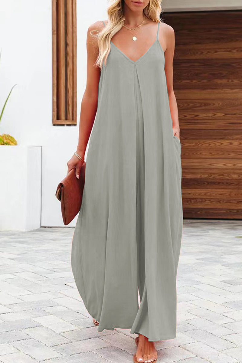 Casual solid colour v-neck jumpsuits (6 colours)
