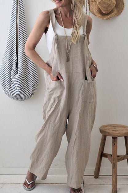 Casual Solid make old patchwork square collar loose overalls (5 colors)