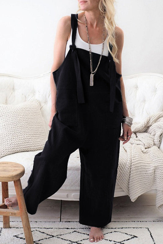 Casual Solid make old patchwork square collar loose overalls (5 colors)