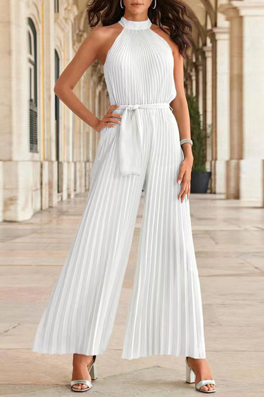 LD Simplicity Solid Frenulum Pleat Halter Loose Jumpsuits (6 colors)