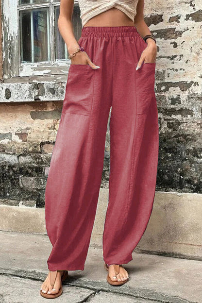 Casual everyday solid pocket loose high waist Harlan solid color pants (11 colors)