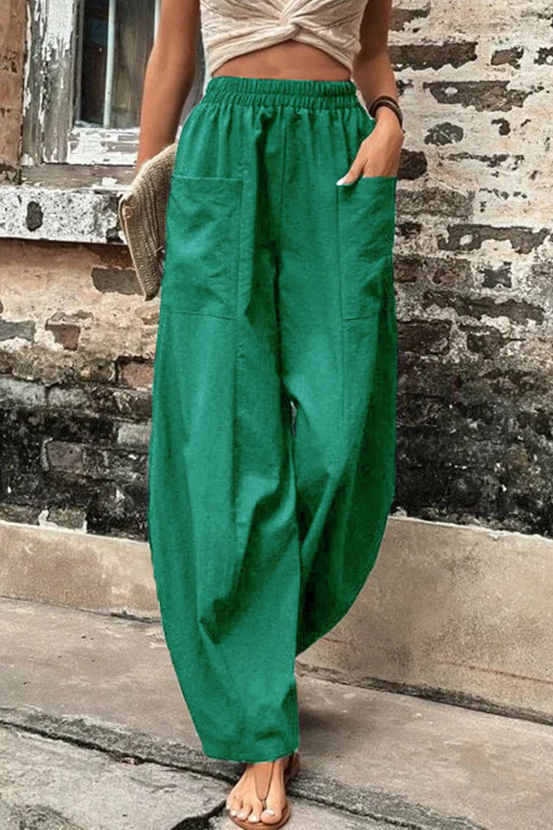 Casual everyday solid pocket loose high waist Harlan solid color pants (11 colors)