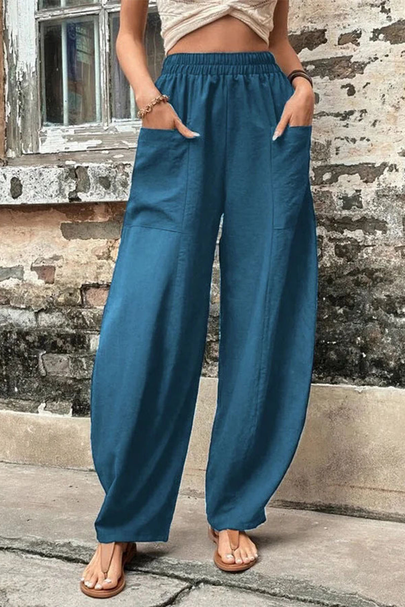 Casual everyday solid pocket loose high waist Harlan solid color pants (11 colors)