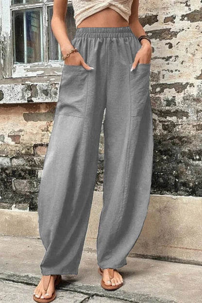 Casual everyday solid pocket loose high waist Harlan solid color pants (11 colors)