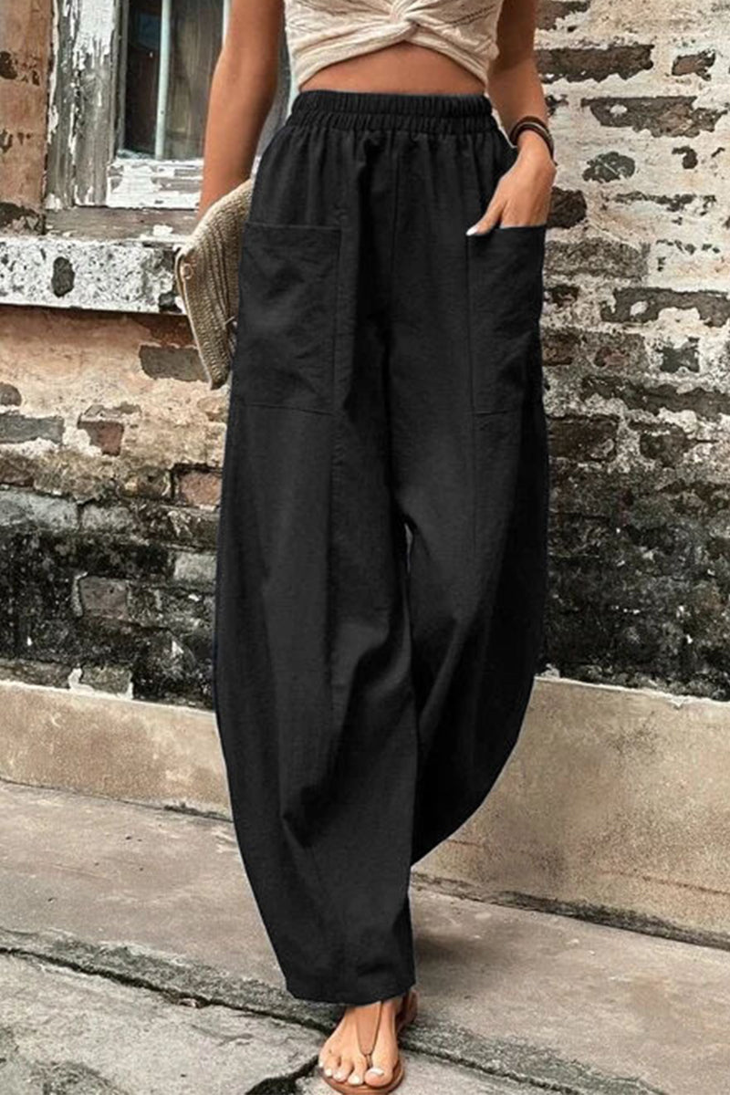 Casual everyday solid pocket loose high waist Harlan solid color pants (11 colors)