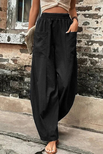 Casual everyday solid pocket loose high waist Harlan solid color pants (11 colors)