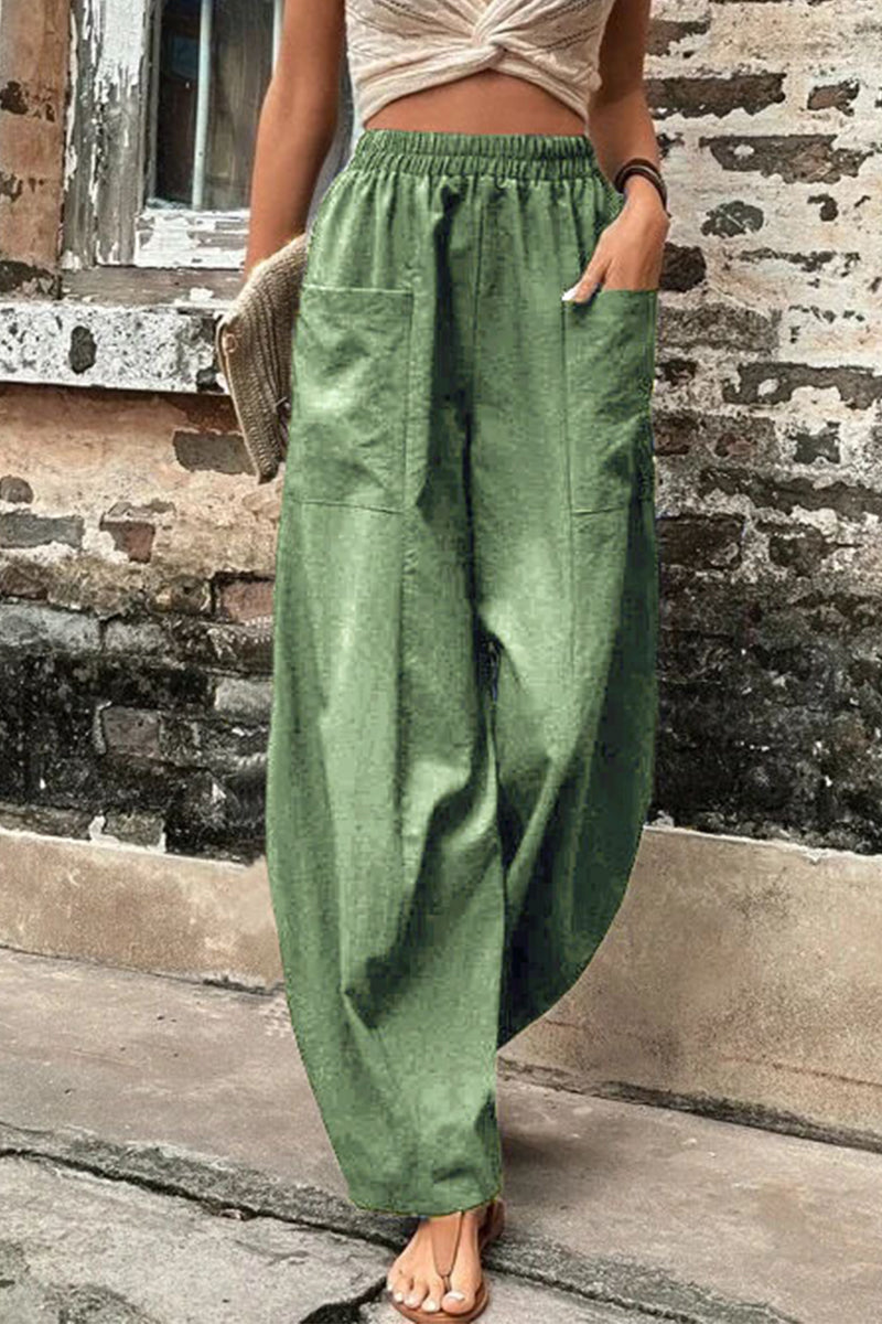 Casual everyday solid pocket loose high waist Harlan solid color pants (11 colors)