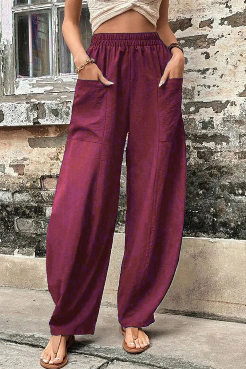 Casual everyday solid pocket loose high waist Harlan solid color pants (11 colors)