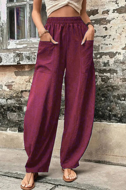 Casual everyday solid pocket loose high waist Harlan solid color pants (11 colors)