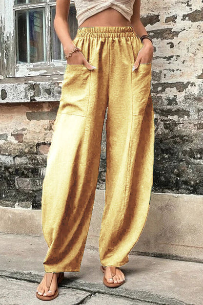 Casual everyday solid pocket loose high waist Harlan solid color pants (11 colors)