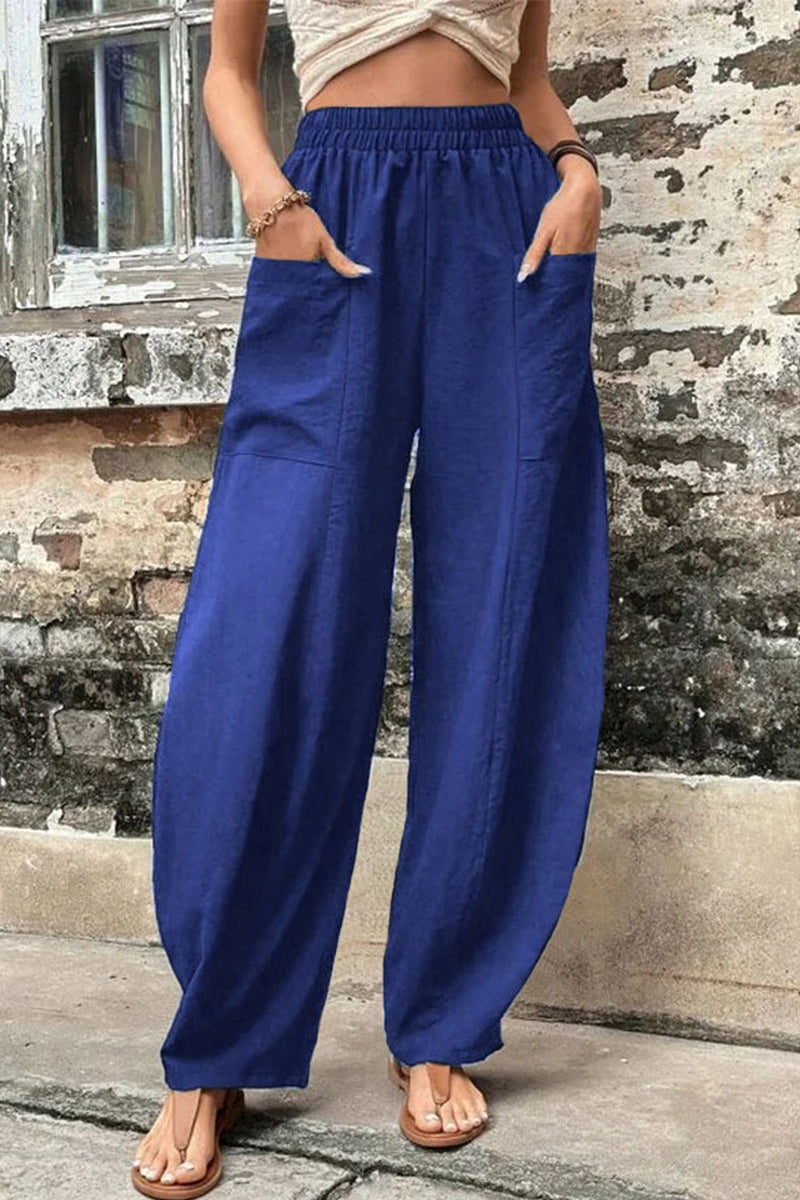 Casual everyday solid pocket loose high waist Harlan solid color pants (11 colors)