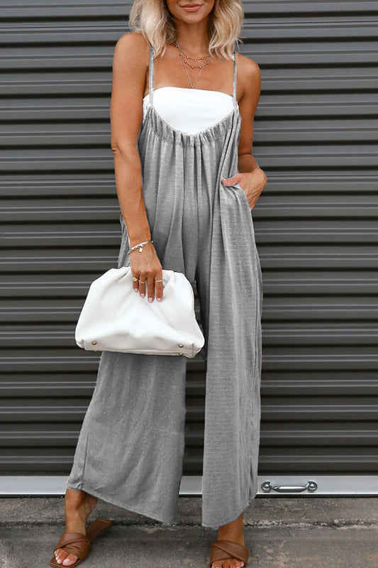 Casual solid colour loose-fitting U-neck jumpsuits