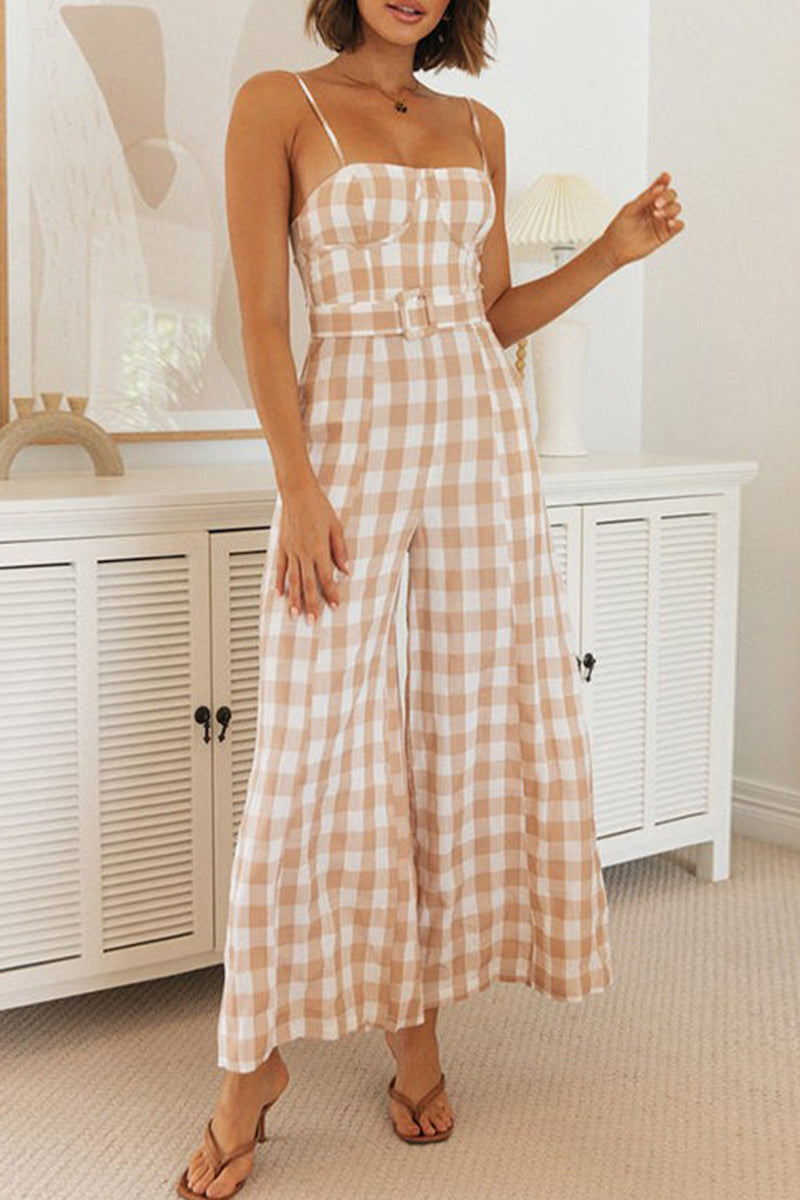 LD plaid jumpsuits with a #x008d-square border