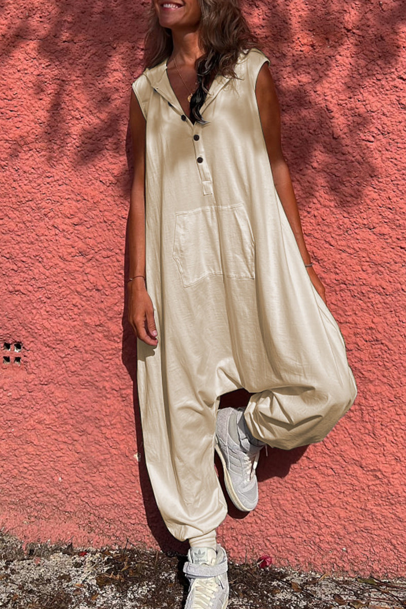 Casual SportswearenÃ Fixed Pocket Hooded Straight Jumpsuits (3 Colors)
