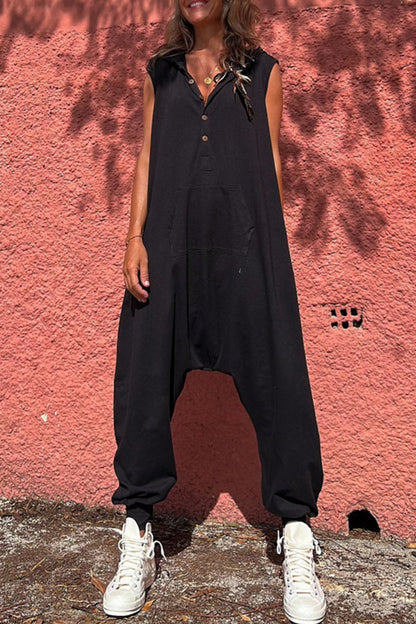 Casual Sportswear Solid Pockets Hooded Collar Straight Jumpsuits (3 Colors)