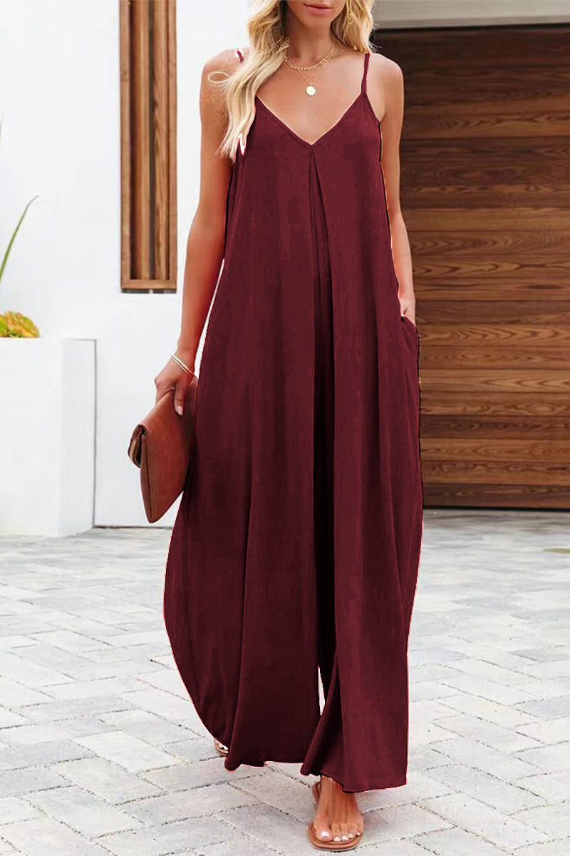 Casual solid colour v-neck jumpsuits (6 colours)