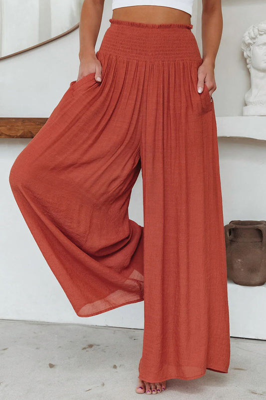 Casual everyday solid pocket folding loose high waist wide leg plain color shorts (3 colors)