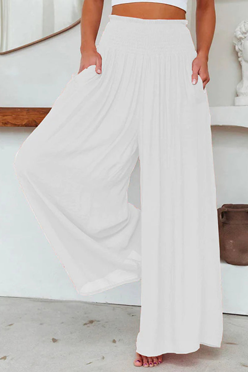Casual everyday solid pocket folding loose high waist wide leg plain color shorts (3 colors)