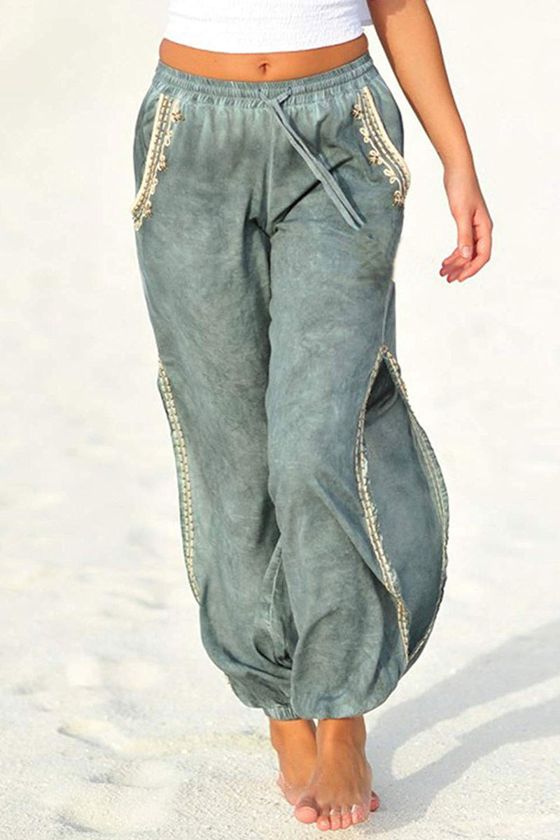 LD Holiday Print Tassel Patchwork Split Loose Harlan Patchwork Pants