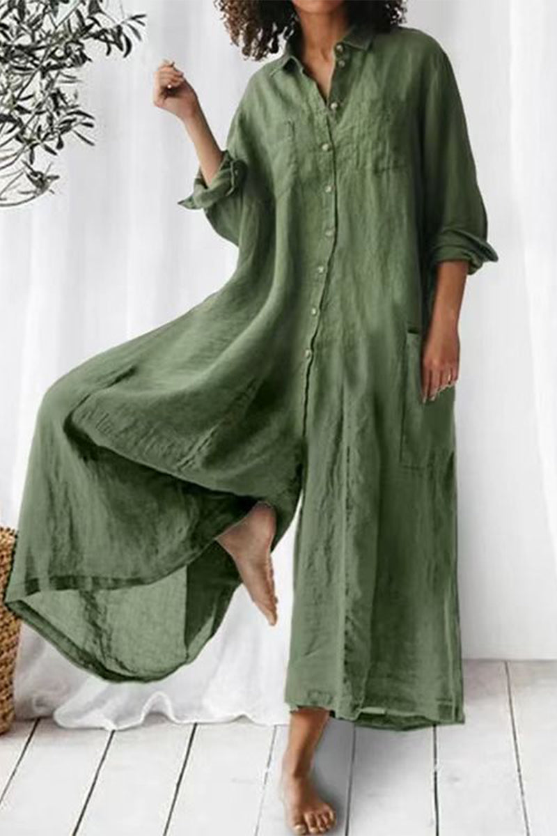 Holiday jumpsuits with fixed pockets and buttons and loose collar (3 colors)