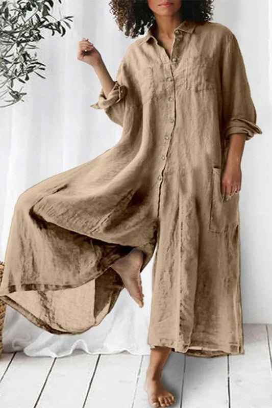Holiday jumpsuits with fixed pockets and buttons and loose collar (3 colors)